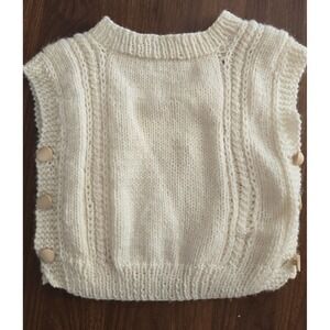 Handmade Kids Chunky Cable Knit Sweater Vest Ivory Side Button Cream 2-3T